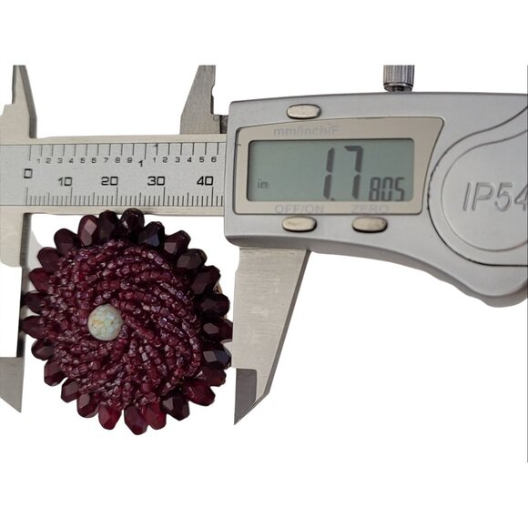 Garnet Glass Bead Wired Trombone Clasp Vintage Brooch, K235 - Picture 7 of 8